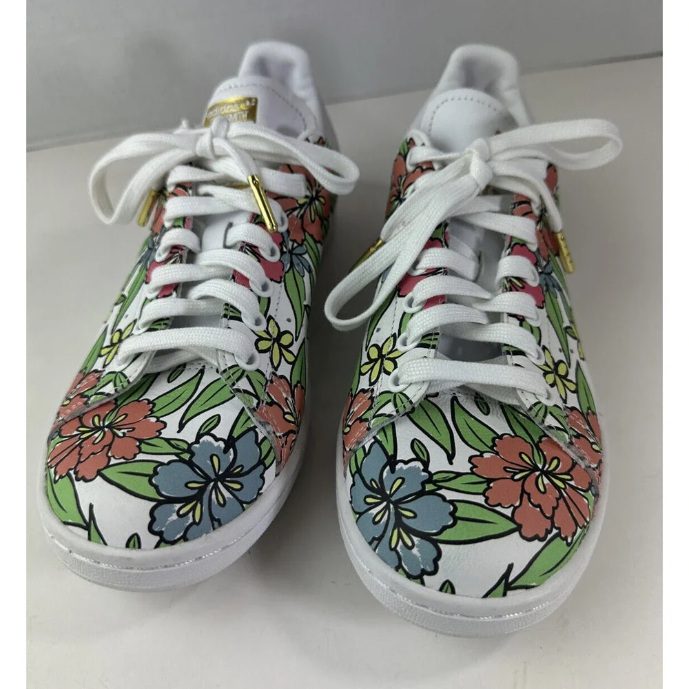 Adidas x Stan Smith All-Over Floral Print Shoes 2021 Sneakers Cloud White Size 8 - Picture 8 of 16